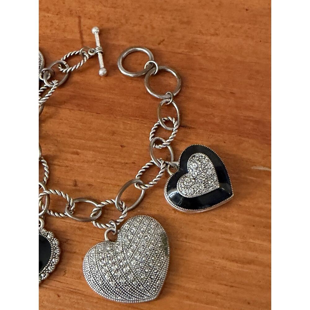 Silver Tone Heart Charm Bracelet Dangle Romantic Jewelry Gift Idea - Picture 6 of 9